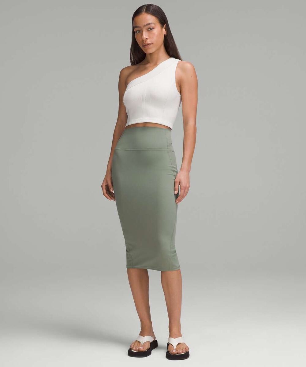 Lululemon Grey Eucalyptus Green Nulu Slim Fit High Rise Midi Skirt Size 10